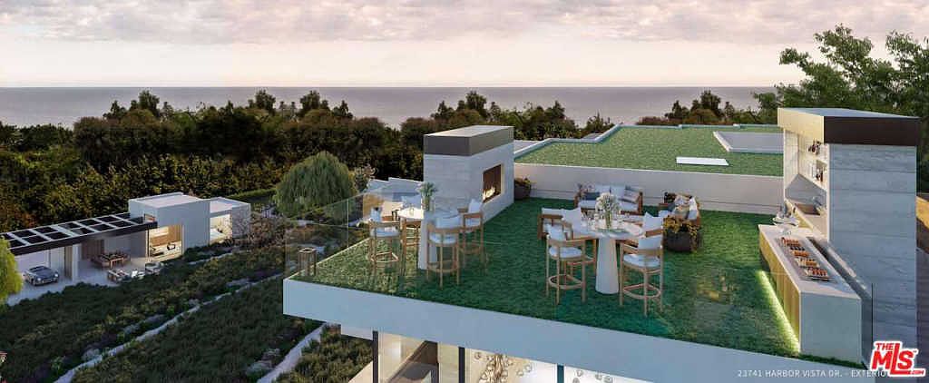 Rooftop terrace at twilight overlooking the Pacific