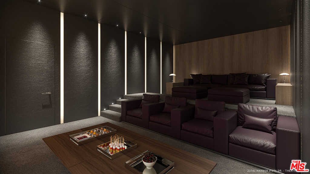 Private home theater with tiered seating